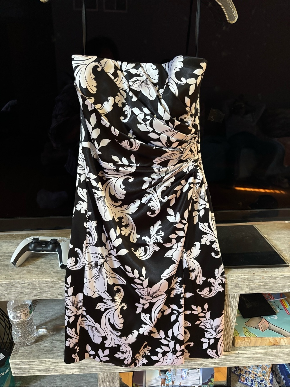 White House Black Market Black and White Strapless Floral Sheath Dress - Picture 3 of 8